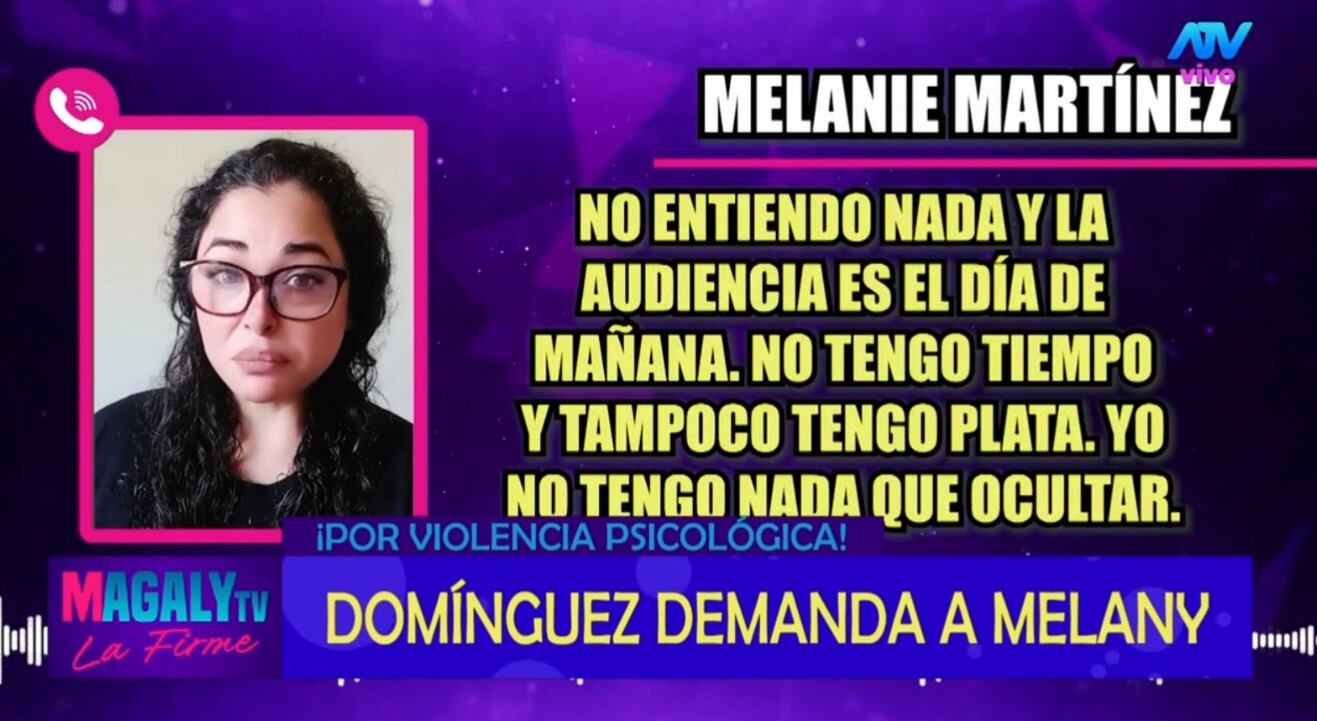 Melanie Martínez se defiende: “Yo no tengo nada que ocultar, solo he querido proteger a mi hija”. Infobae Perú / Captura TV - Magaly TV La Firme