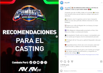Captura de pantalla de una publicación de Instagram con el logotipo de Combate Nueva Generación y el texto de recomendaciones para un casting