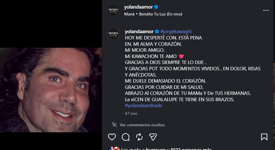 La conductora Yolanda Andrade despidió al empresario en redes sociales(Instagram)