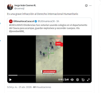 El ministro Jorge Iván Cuervo R. condenó la situación que se vive en Cauca, donde integrantes de las disidencias de las Farc se apoderan de las escuelas - crédito @cuervoji/X