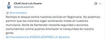 Este fue el mensaje del representante a la Cámara José Luis Duarte - crédito @palabradecheli/X