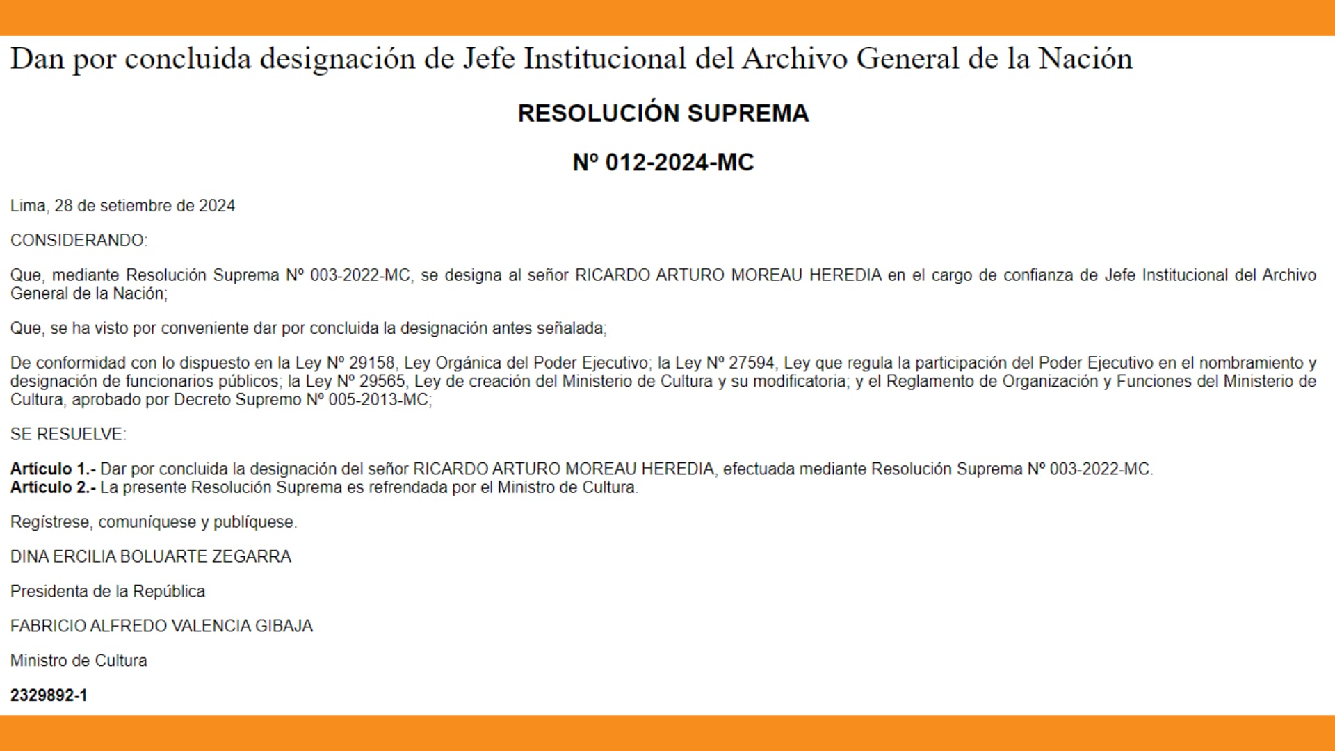 El jefe del Archivo General de la Nación, Ricardo Moreau, fue destituido por el Ministerio de Cultura luego de iniciar el traslado de documentos históricos al Callao. (Foto: El Peruano)