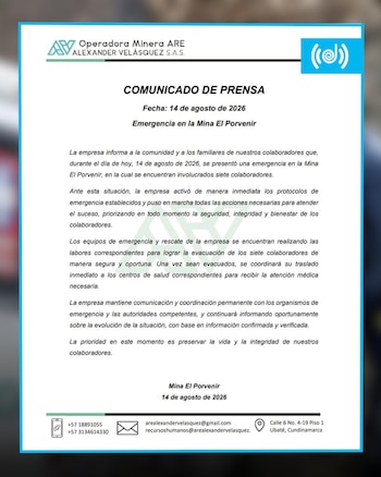 El comunicado de la empresa encargada de la mina - crédito Suministrado infobae