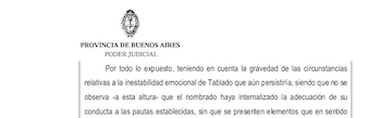 Documento oficial del Poder Judicial de la Provincia de Buenos Aires con el escudo de la provincia en la parte superior y texto enmarcado con líneas verticales