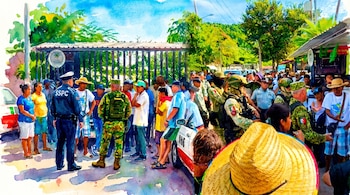 Representantes del Ejército, la Guardia Nacional y corporaciones de seguridad acudieron al lugar para dialogar con los inconformes. (Imagen ilustrativa generada con IA | Infobae México)