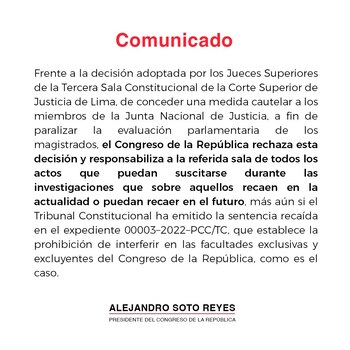 Titular del Congreso se pronunció