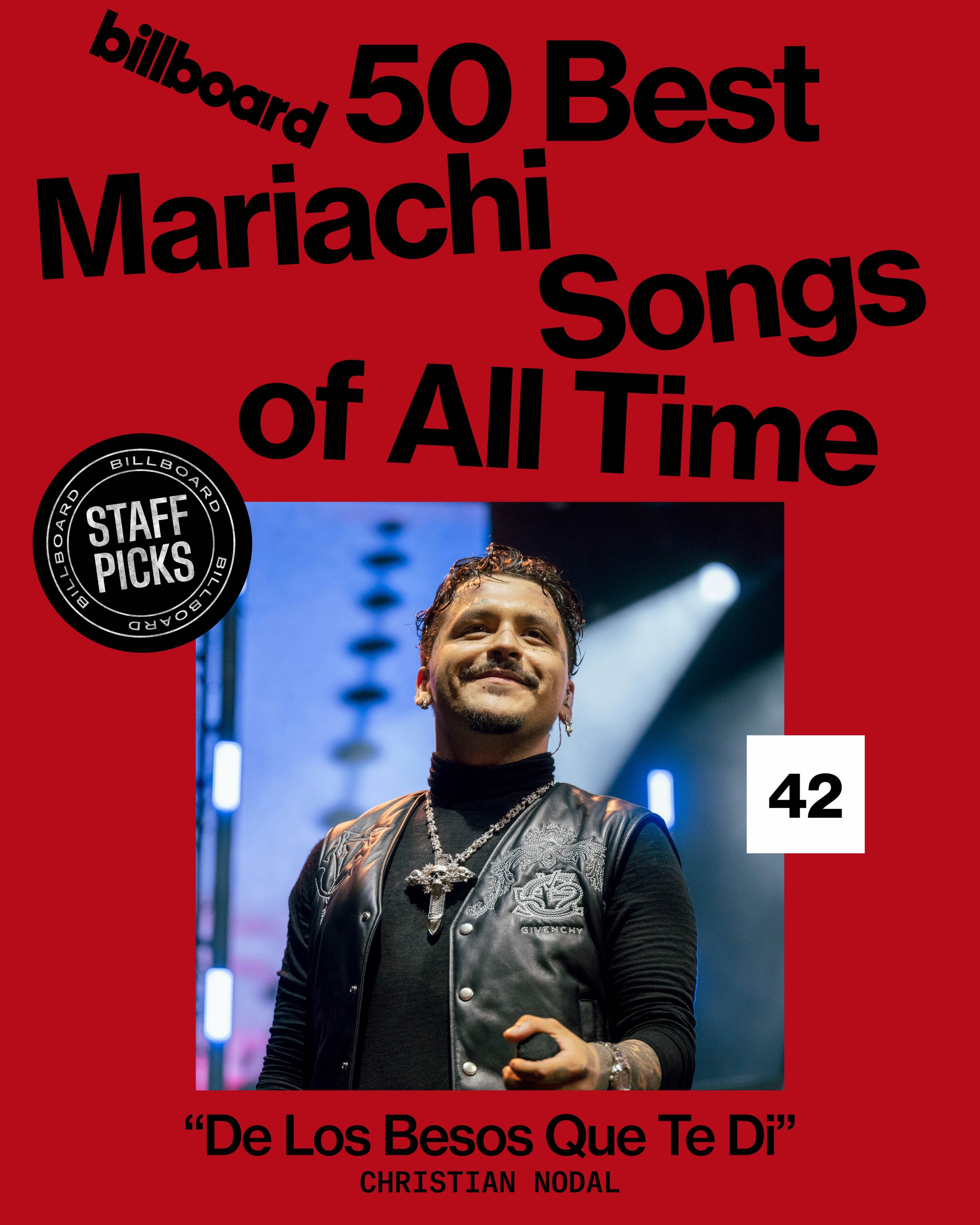 Un gráfico de Billboard posiciona el tema De Los Besos Que Te Di de Christian Nodal en el lugar 42 de su selección de canciones de mariachi. (Instagram/Billboard)