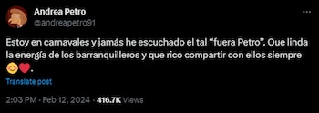 Andrea Petro indicó que no