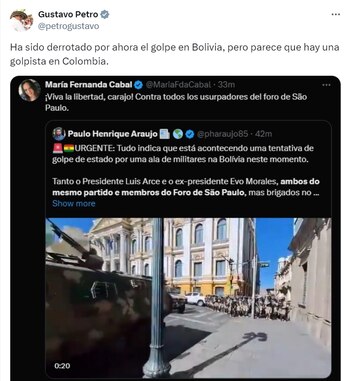 Gustavo Petro calificó de "golpista"