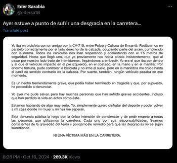 Comunicado de Eder Sarabia. (@edersa10/X)