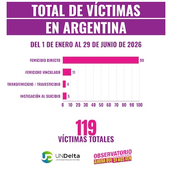 Entre el 1° de enero y el 29 de junio de este año se relevaron 119 víctimas fatales de violencia de género