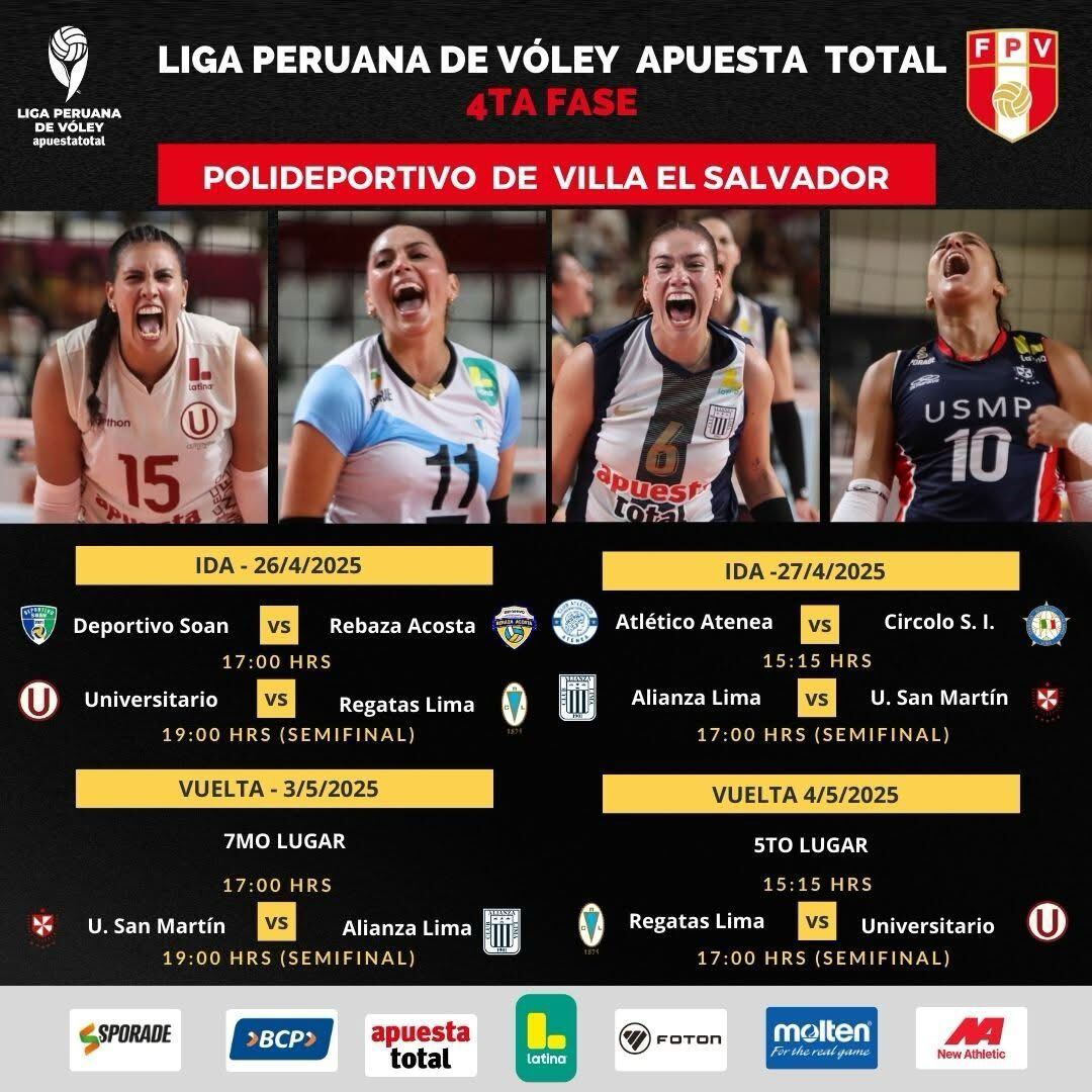 Programación de las semifinales de la Liga Peruana de Vóley 2025.