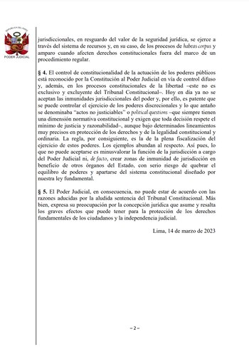 Pronunciamiento del Poder Judicial.