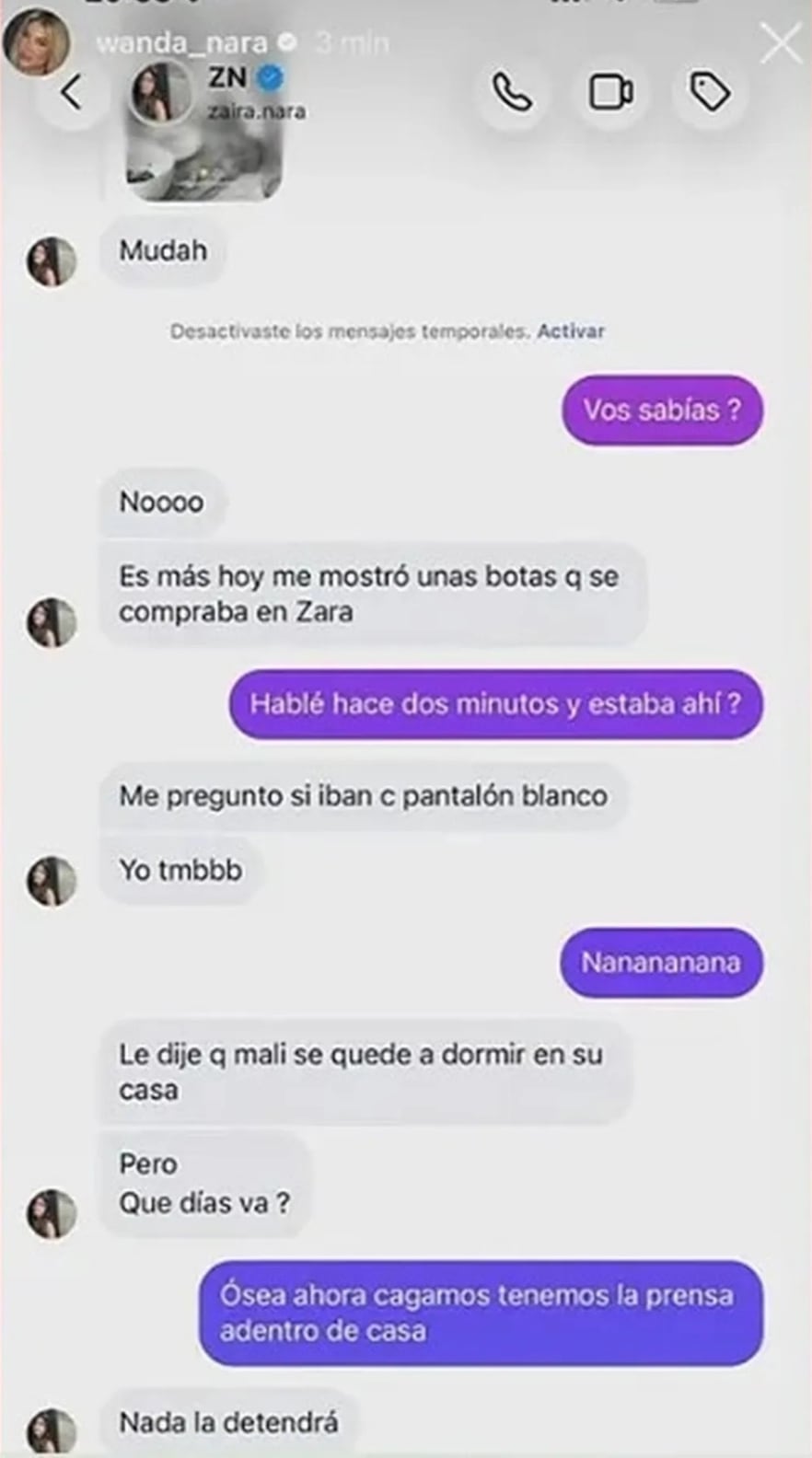 Un chat entre Wanda Nara y Zaira Nara refleja la reacción de ambas hermanas ante la participación de su madre Nora Colosimo en LAM