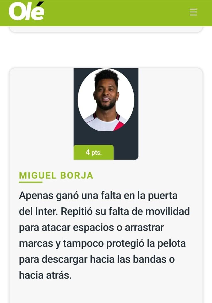 El diario deportivo especializado fue uno d los más duros con el rendimiento del atacante colombiano - crédito diario Olé