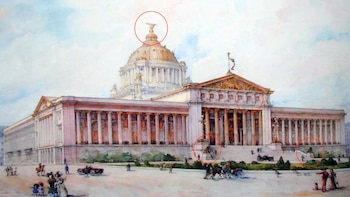 Proyecto del Palacio Legislativo de Porfirio Díaz, hoy Monumento a la Revolución, pintado en acuarela en 1907 (Foto: Monumento Revolución Mexicana/mrm.mx)