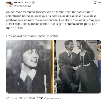 El presidente Gustavo Petro publicó un mensaje en el que destacó la influencia de su madre en su formación personal y política - crédito @petrogustavo/X