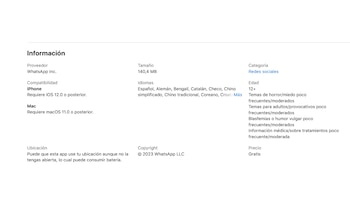 De acuerdo con la página de WhatsApp de la App Store, esta aplicación es compatible con modelos con iOS 12.0 o sistemas posteriores. (App Store)