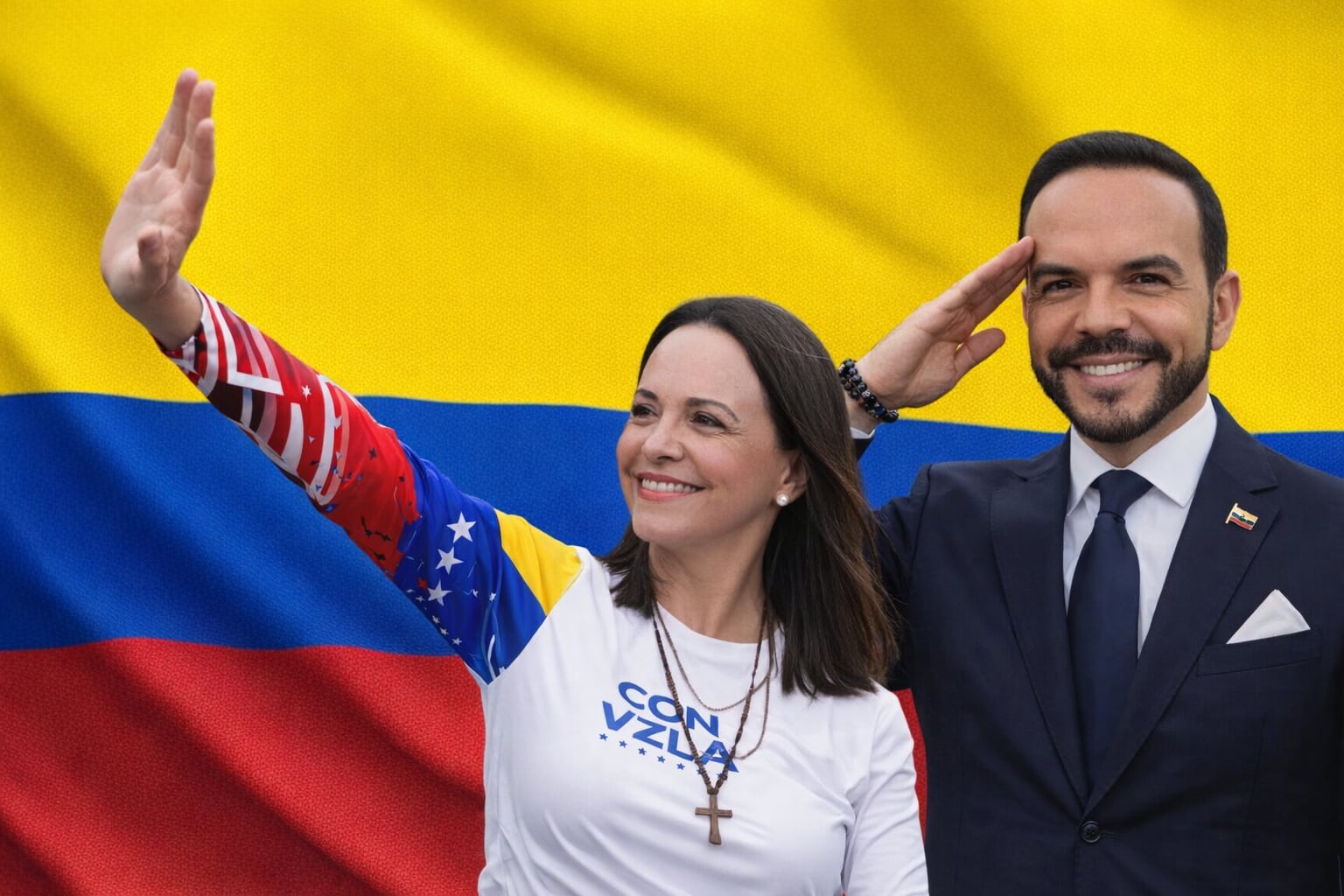 María Corina Machado felicitó públicamente a Abelardo de la Espriella por su triunfo en la primera vuelta y resaltó la importancia de fortalecer la democracia en Colombia. - crédito Imagen Ilustrativa Infobae