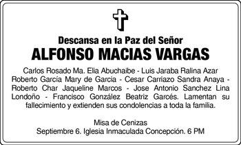 Obituario de Alfonso Macías Vargas