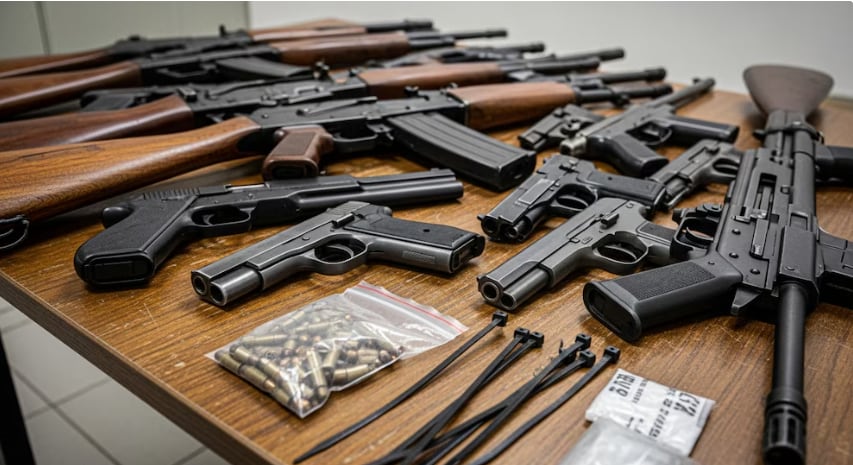 Los allanamientos permitieron secuestrar armas, cargadores y municiones vinculadas a la organización; por el caso, 24 de sus integrantes fueron condenados a penas de hasta ocho años y seis meses de prisión