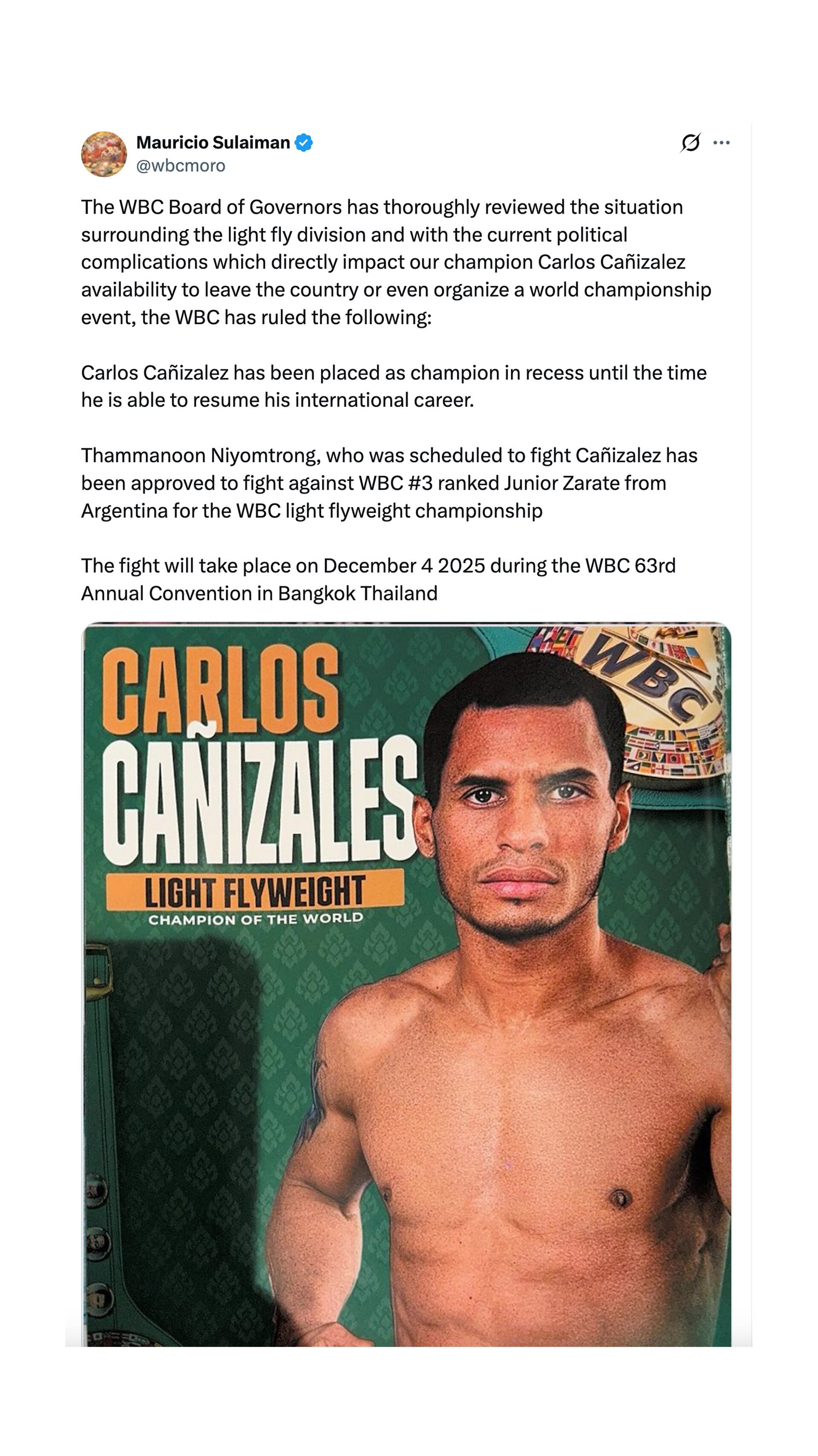 Mauricio Sulaiman el posteo de Mauricio Sulaimán