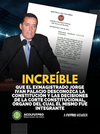 El organismo también cuestionó la decisión de Jorge Iván Palacio en la decisión de Dimayor de otorgar la sanción al jugador Yhorman Hurtado-crédito @acolfutpro/X