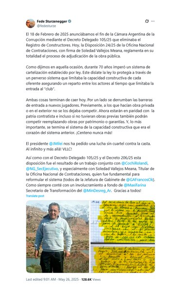 El ministro Federico Sturzenegger compartió