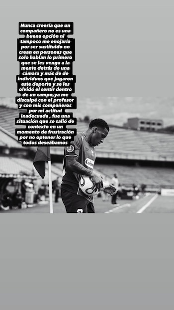El atacante publicó un mensaje en su cuenta de Instagram expresando sus disculpas hacia el técnico Luis Amaranto Perea-crédito @cordoba_703/Instagram