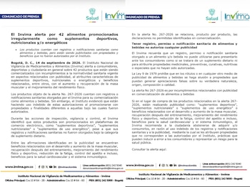 La alerta del Invima advierte que los registros sanitarios de esos productos no autorizan beneficios sobre masa muscular, recuperación post ejercicio ni rendimiento físico - crédito cortesía