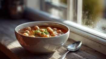 Sopa de garbanzo caliente en un plato hondo. — (Imagen Ilustrativa Infobae)