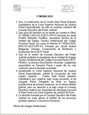 Comunicado del Poder Judicial