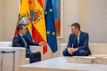 24/01/2024 El presidente de la República de Ecuador, Daniel Noboa Azín (i) y el presidente del gobierno, Pedro Sánchez (d), durante el encuentro que han mantenido, en el Palacio de la Moncloa, a 24 de enero de 2024, en Madrid (España). Tras el encuentro del presidente de Ecuador Daniel Noboa con el Rey, se ha producido el mismo con el presidente del gobierno, Pedro Sánchez, con motivo de su viaje a Madrid por la Feria Internacional de Turismo (Fitur) en la que Ecuador es país invitado de esta edición. Este es el primer viaje al extranjero de Noboa tras los últimos acontecimientos en Ecuador.
POLITICA
Gabriel Luengas - Europa Press