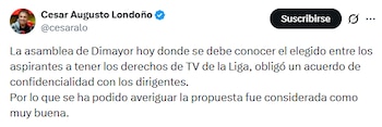 César Augusto Londoño, periodista de Caracol Radio, informó sobre el acuerdo de confidencialidad entre los dirigentes - crédito @cesaralo/X