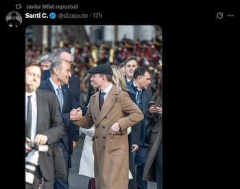 El retuit de Javier Milei a la foto de Eduardo Lule Menem y Santiago Caputo