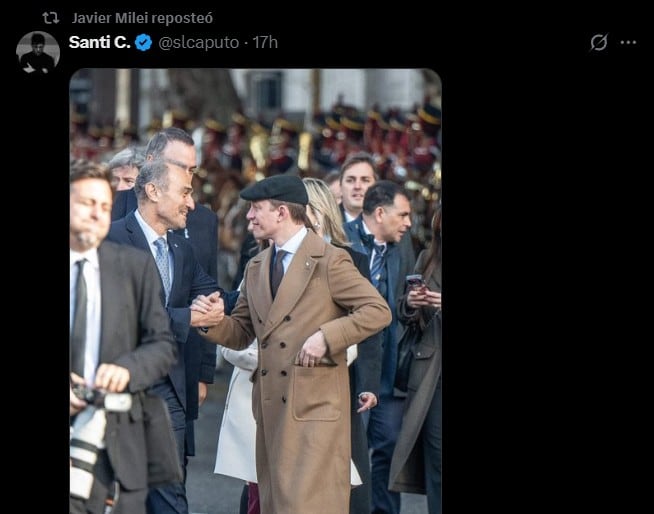 El retuit de Javier Milei a la foto de Eduardo Lule Menem y Santiago Caputo