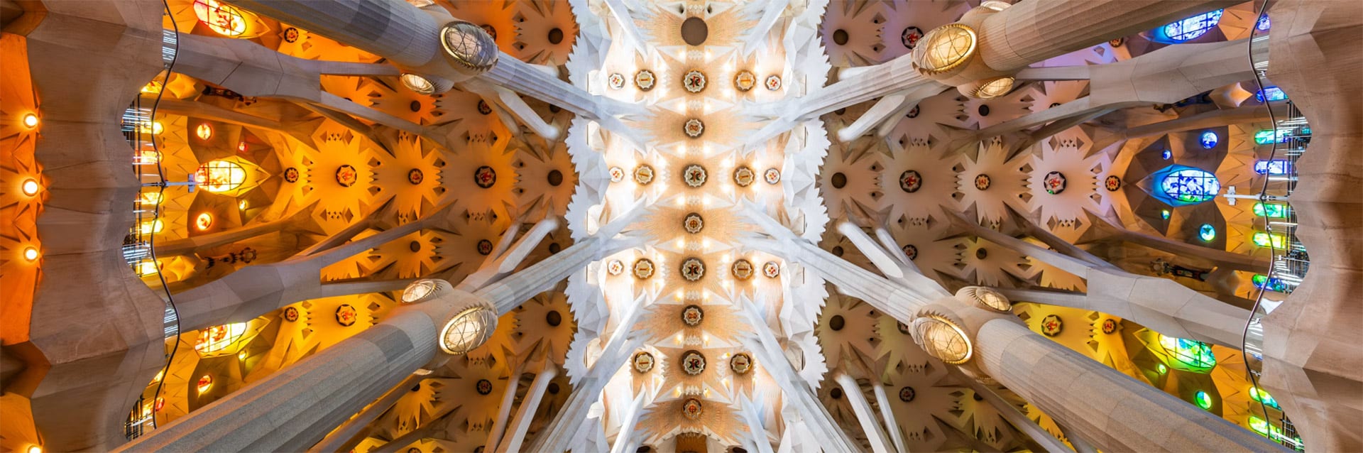 Vista de las columnas del interior del templo, que finalmente se ramifican en múltiples brazos que imitan a los árboles de la naturaleza