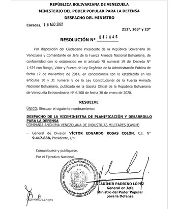 En CAVIM repite el General