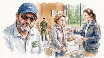 Ilustración en acuarela de Orlando Miserandino Ortiz y Lina María Muñoz Posada requeridos en Estados Unidos por lavado de activos