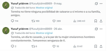 Algunos de los tuits contra Torreira que escribió el agresor (@yusufyildim8869)