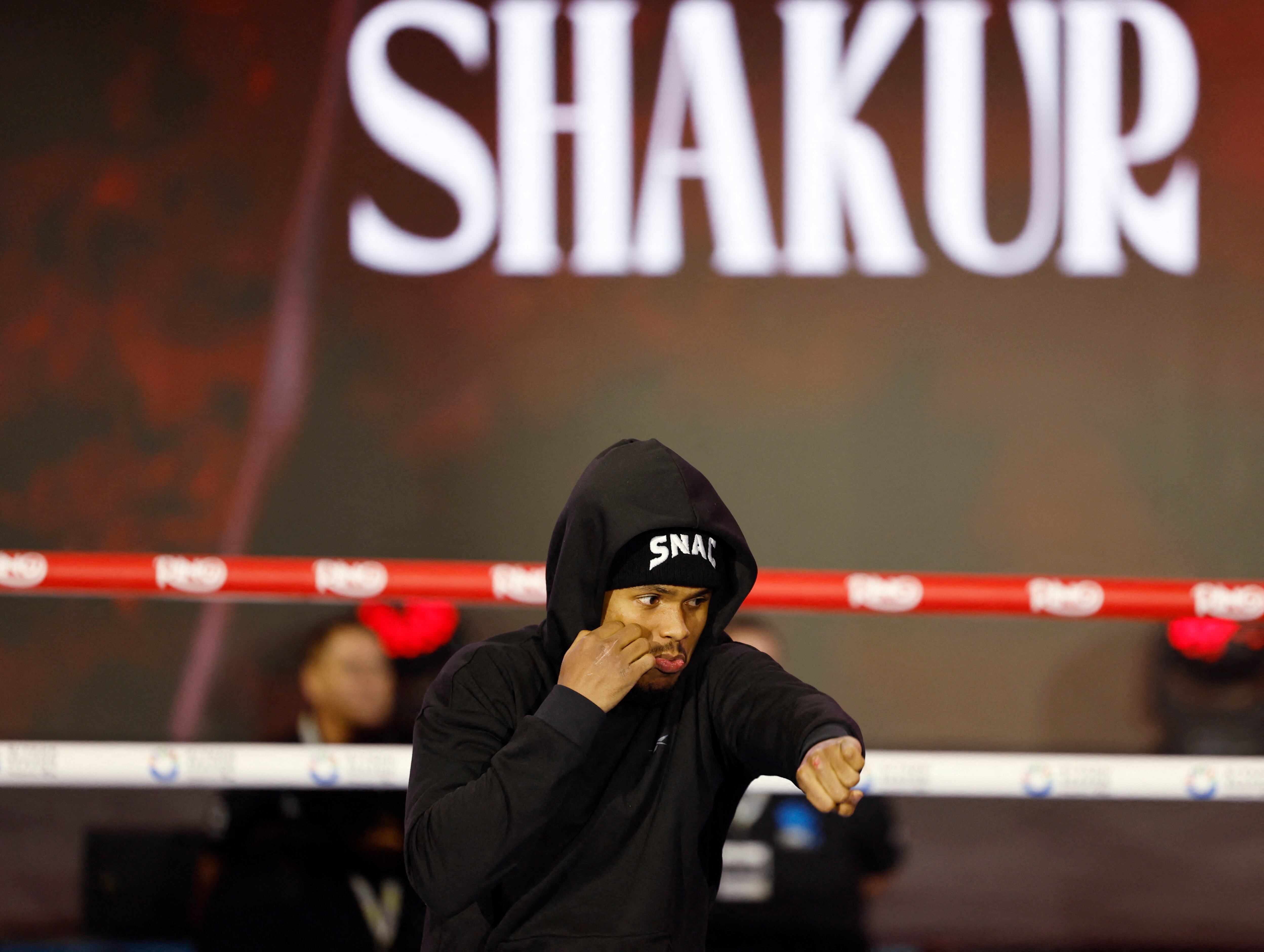 Boxing - Artur Beterbiev and Dmitrii Bivol - Media Workouts - Boulevard City, Riyadh, Saudi Arabia - February 19, 2025 Shakur Stevenson during his workout REUTERS/Hamad I Mohammed