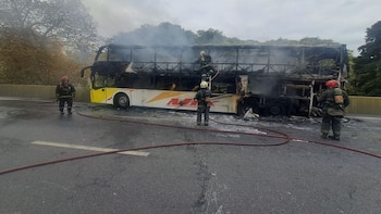 Impactante incendio en la autopista 25 de mayo: un micro se prendió fuego a la altura de Parque Chacabuco