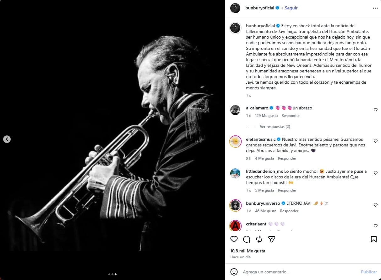 Mensaje de despedida de Enrique Bunbury para Javier Íñigo