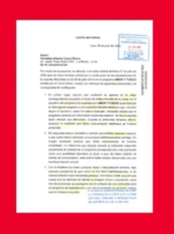 Christian Cueva consigue rectificación de Macarena Gastaldo tras polémicas declaraciones en televisión. Captura: Antena TV.