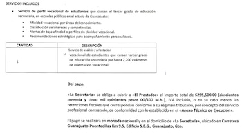 Parte del contrato entre la Secretaría de Educación de Guanajuato con Territorium Life.