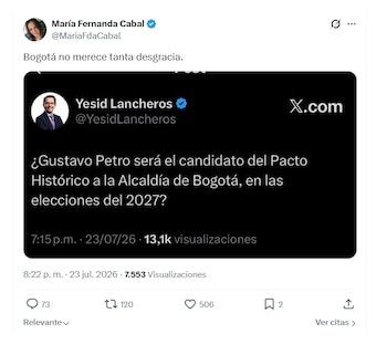 María Fernanda Cabal sobre la opción de que Gustavo Petro sea candidato a la alcaldía de Bogotá
