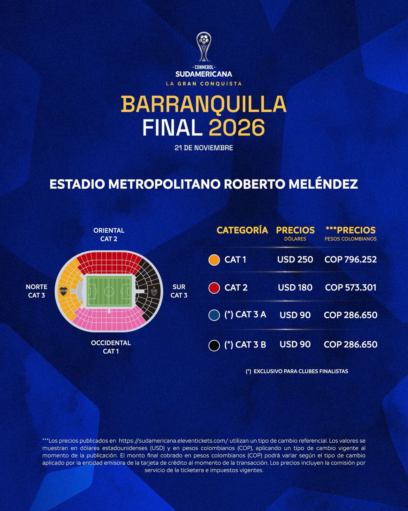 Precios y tribunas para la final de la Copa Sudamericana en el estadio Metropolitano de Barranquilla - crédito Conmebol