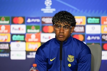 Lamine Yamal en la rueda de prensa previa al partido de Champions. (Europa Press)