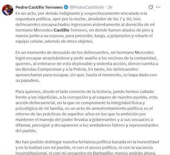 Post de Pedro Castillo en