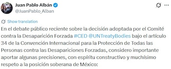 El Comité contra la Desaparición Forzada de la ONU emitió un comunicado para responder a las críticas de México.